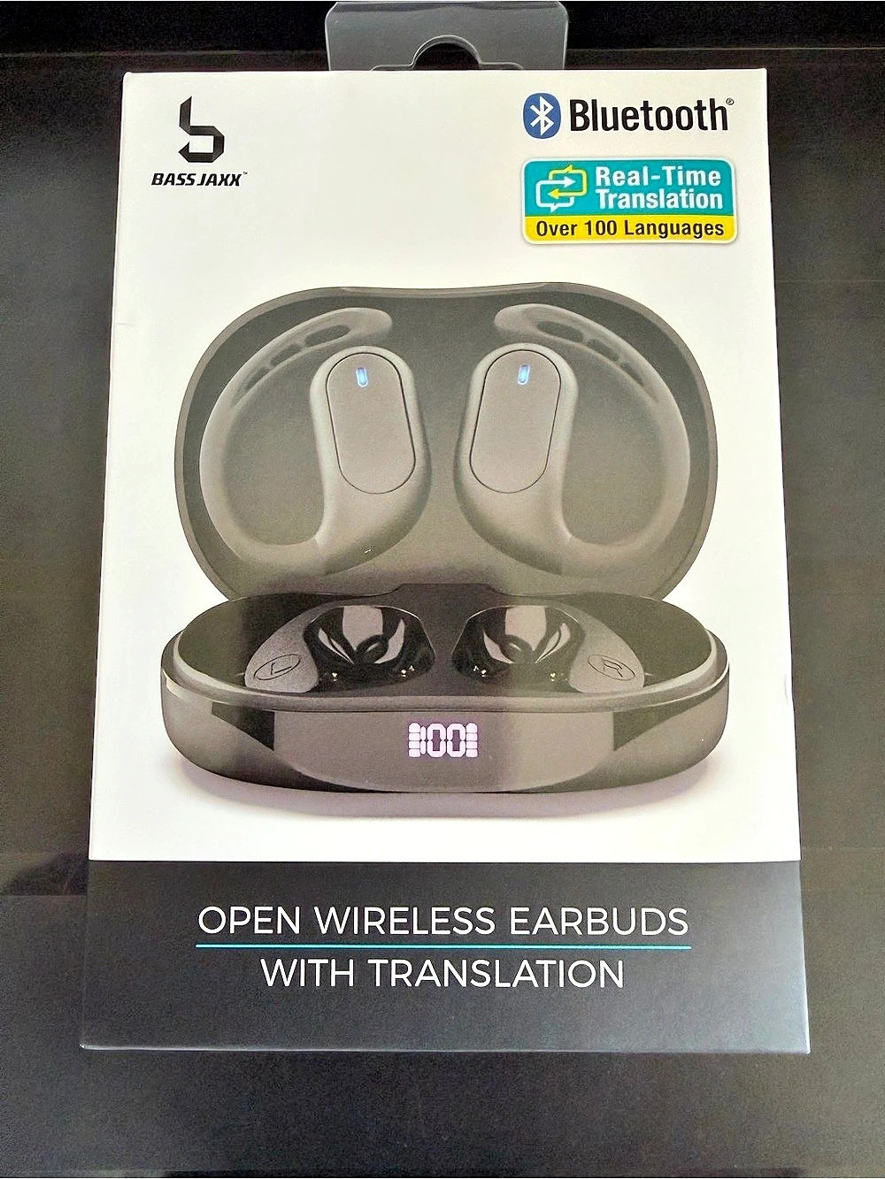 Bass Jaxx Open Wireless Earbuds With AI Language Translation Black